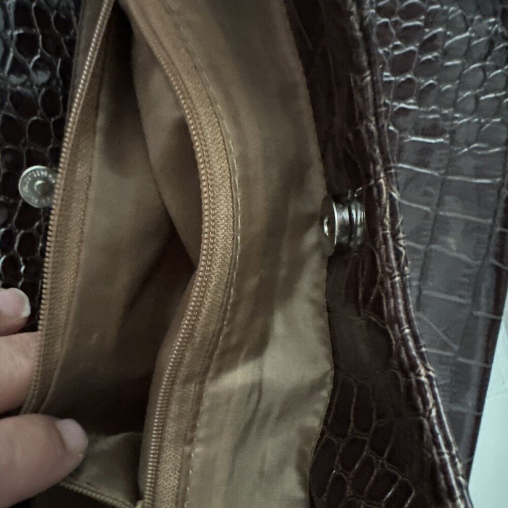 Faux Croc Leather Hobo Bag Mirrored Retro Shoulder Handbag Brown - Picture 11 of 11